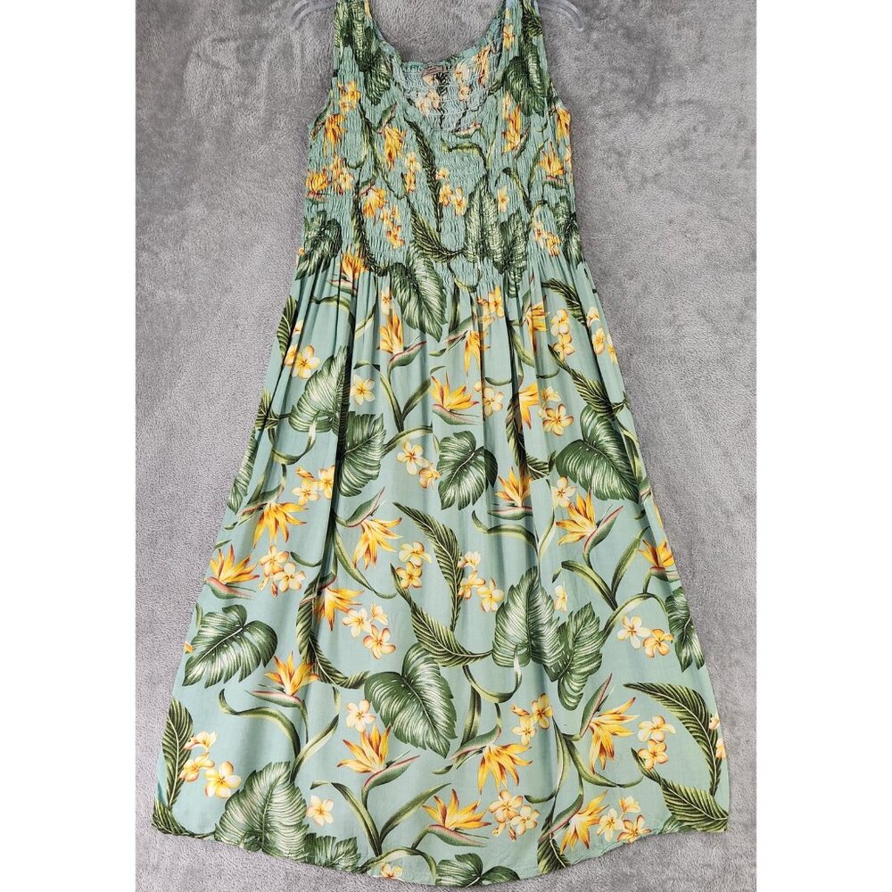 Koho Kut Hawaii Dress Womens One Size Green Floral Tropical Maxi Sundress Rayon